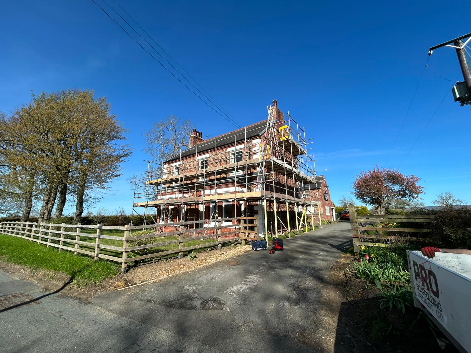 Scaffolding erected around a residential property by Pro Scaffolding Specialist UK Ltd